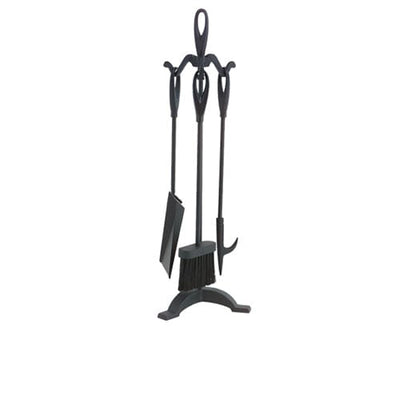 4 Piece Black Wrought Iron Stove Tool Set - 25-in H