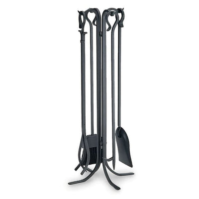 5 Piece Forged Large Hearth Matte Black Fireplace Tool Set - 33-inH