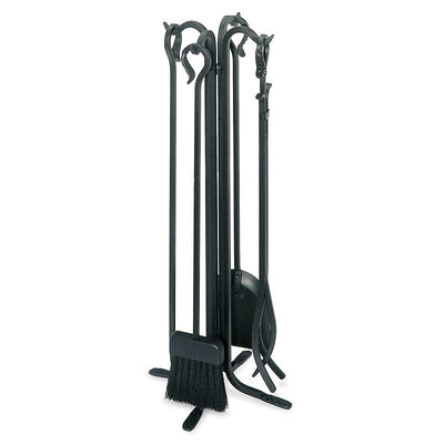 5 Piece Forged Hearth Matte Black Fireplace Tool Set 28-inH