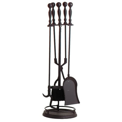 5 Piece Black Fireplace Tool Set With Rail - 31-in H