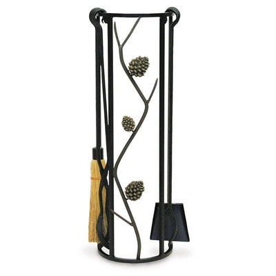 5 Piece Pine Cone Matte Black Fireplace Tool Set - 32-in H
